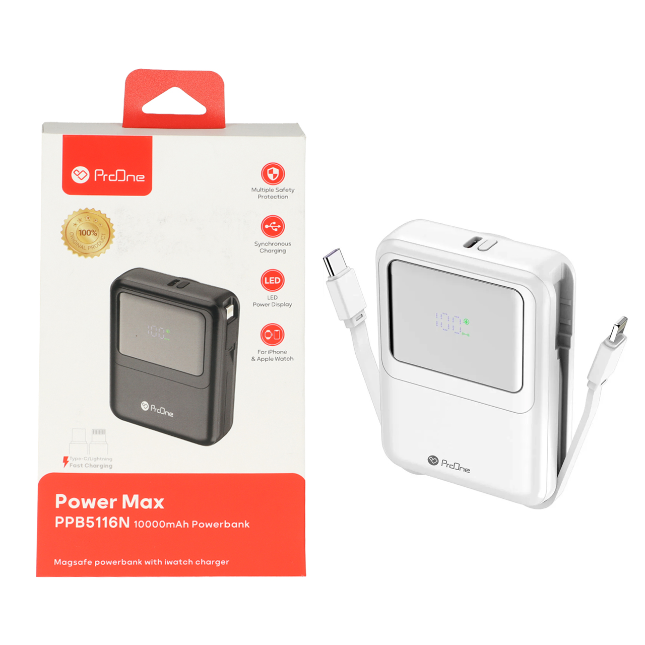 پاوربانک وایرلس و فست شارژ ProOne 10000mAh مدل PPB5116N Power Max 22.5W – سفید
