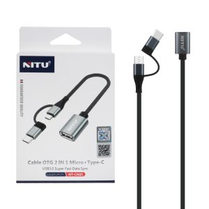 تبدیل NITU OTG TO Type-C & micro USB مدل CN21 – مشکی خاکستری (گارانتی 12 ماه تعویض نیکان همراه)